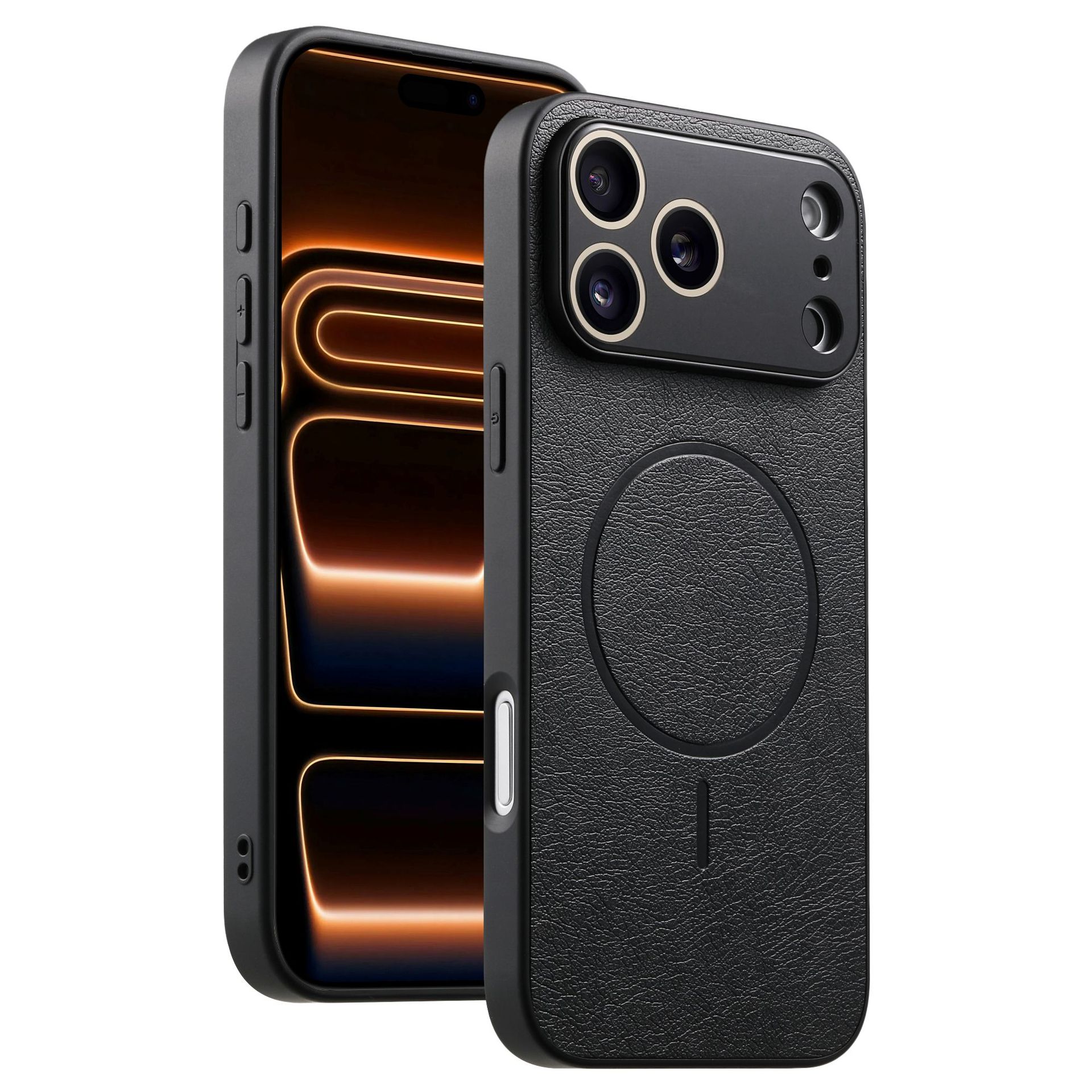 

IPhone 15 With Lens Film 17pm Magnetic Phone Case 14 Fine Ring 16 Leather Grain Protective Apple 16PLUS