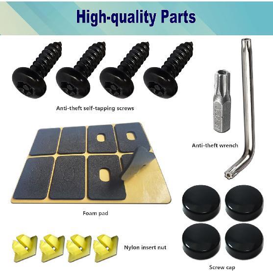 BGGTMO Black License Plate Screws- Stainless Steel Plate Mounting Hardware For Car Tag Frame, Anti-Theft Security Self-Tapping Screws Fit Front