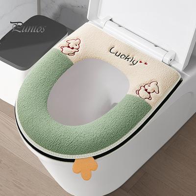 Toilet Seat Cover Thickened Soft Lucky Cartoon Rabbit Zipper Closure Waterproof Four Seasons Universal Bathroom Toilet Bowl Warmer Cushion Pad