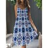 Damen Casual Boho-Stil, Sommer Tiefes V-Ausschnitt Spaghettiträger Midi-Kleid