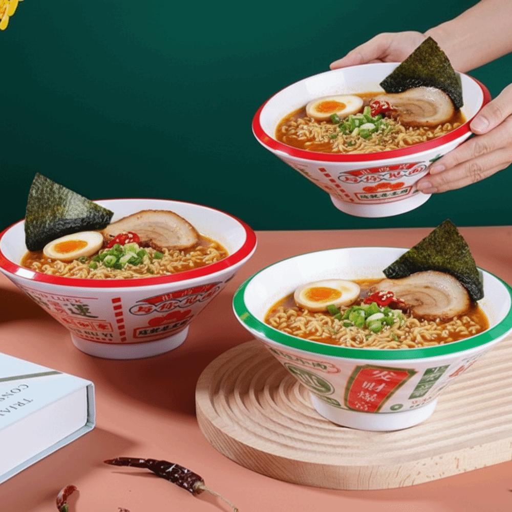 Round Ramen Bowl Imitation Porcelain Salad Bowl Durable Two-color Bowl Kitchen