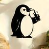 Iron Wall Art Penguin Figure, Weatherproof Metal Statue for Patio Garden Fence Decoration, Farmhouse Hanging Ornament, Christmas Gift for Animal Lover