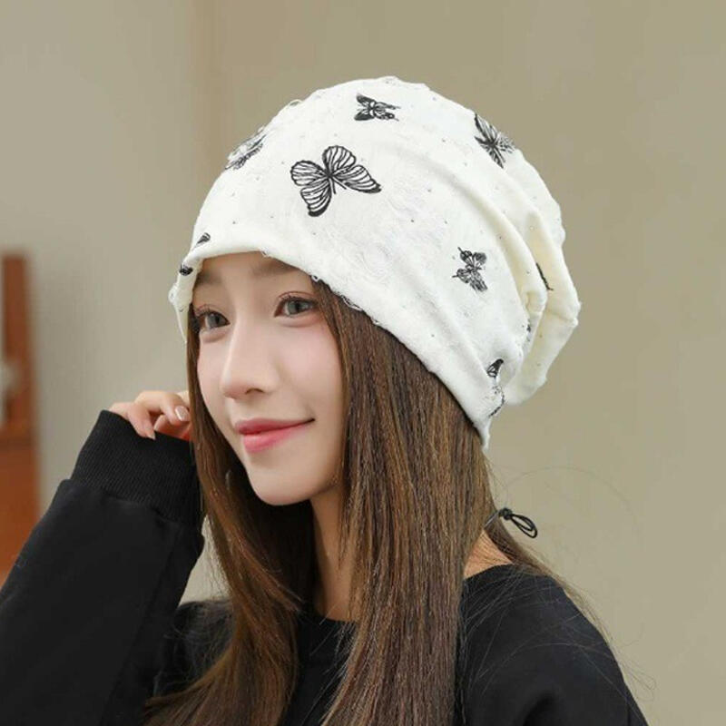 

Flora Butterfly Pattern Cubic Decoration Loose Fit Beanie white