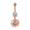 Belly Button Rings Stainless Steel Hollow Flower Dangle Body Piercing Jewelry Rhinestone Navel Ring for Women