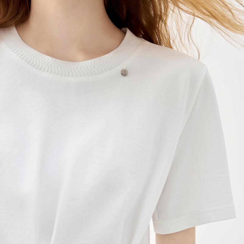 ELLE Women's French Pinch Pleat Round Neck Short Sleeve T-Shirt