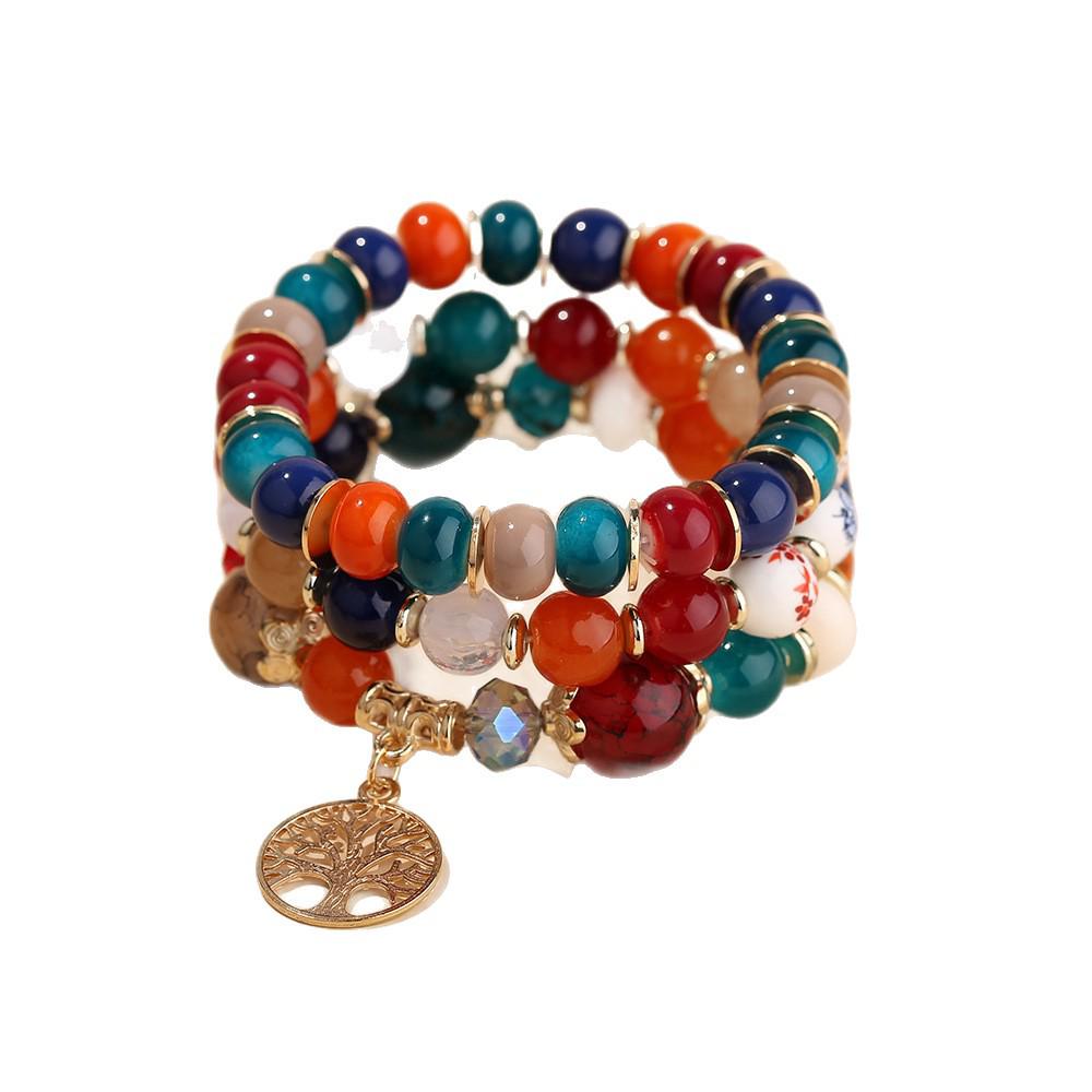 Boho Retro Perlenarmband Set mit Lebensbaum Anhänger