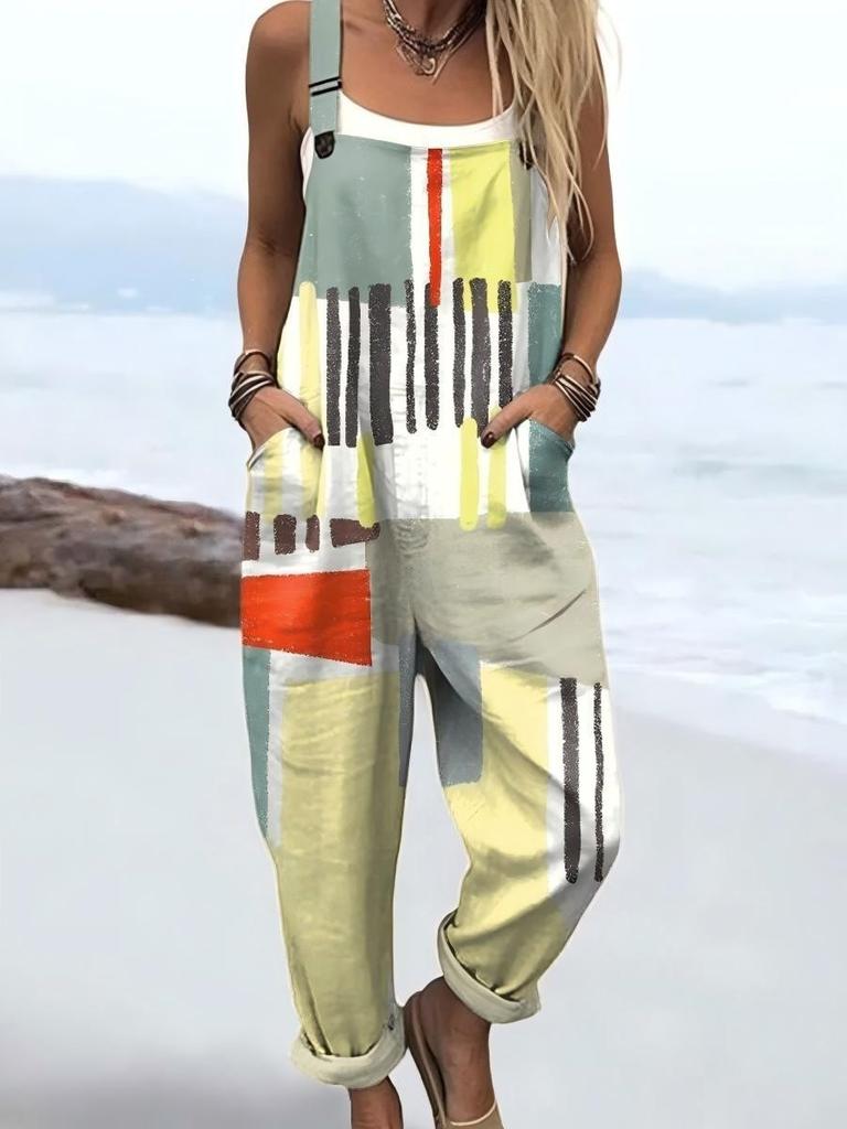 Bretelle da donna Jumpsuit estiva da donna con stampa retrò europea e americana