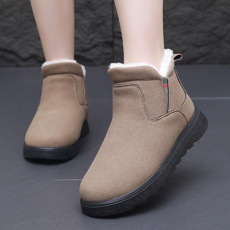 Medium and high-top snow boots women's winter one-pedal pu cotton shoes women's velvet warm thick-soled cotton shoes