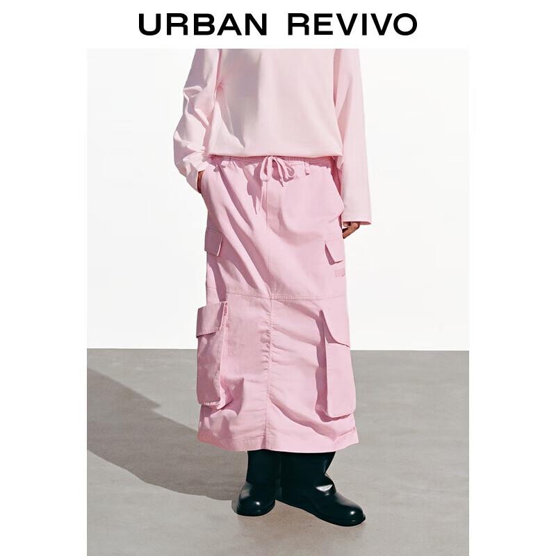 UR 2025 Autumn Women s Tie-Waist Workwear Cotton Midi Skirt XS