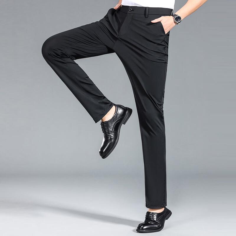 FENGXIAO 2026 Men's Mid-Waist Loose Straight Business Casual Pants