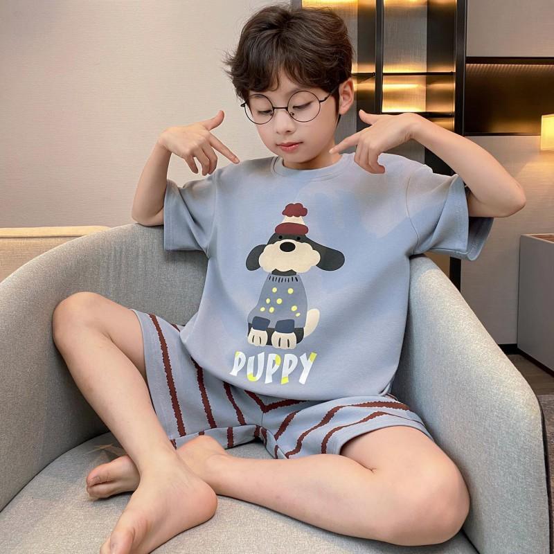 Boys Cotton Pajama Set Short Sleeve Thin Sleepwear Kids 3-8 Years Cartoon Print Comfortable Home Wear