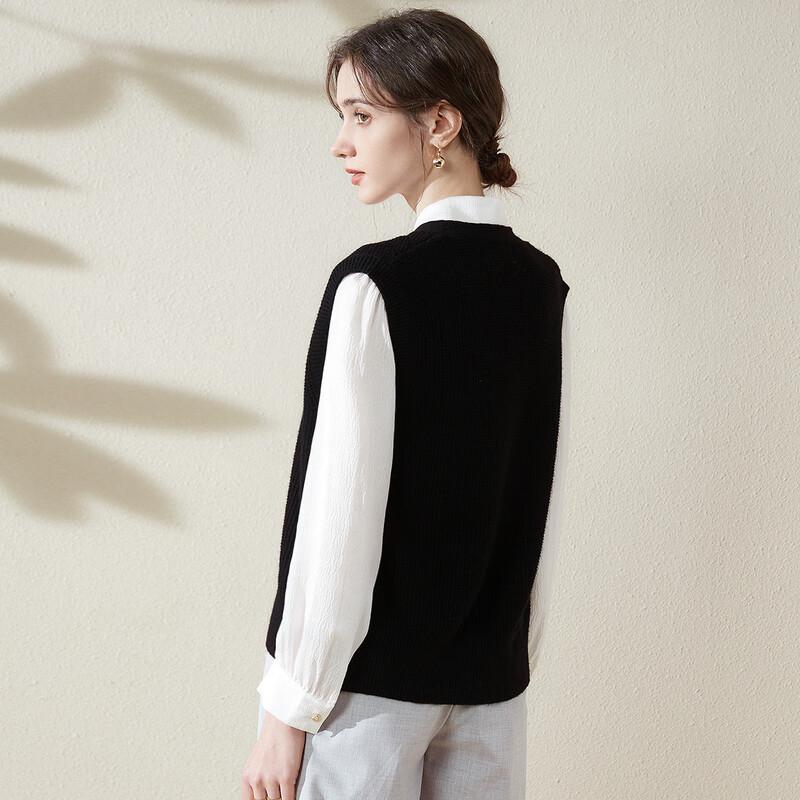 Tuhuang Women's Pure Wool V-Neck Cardigan Vest