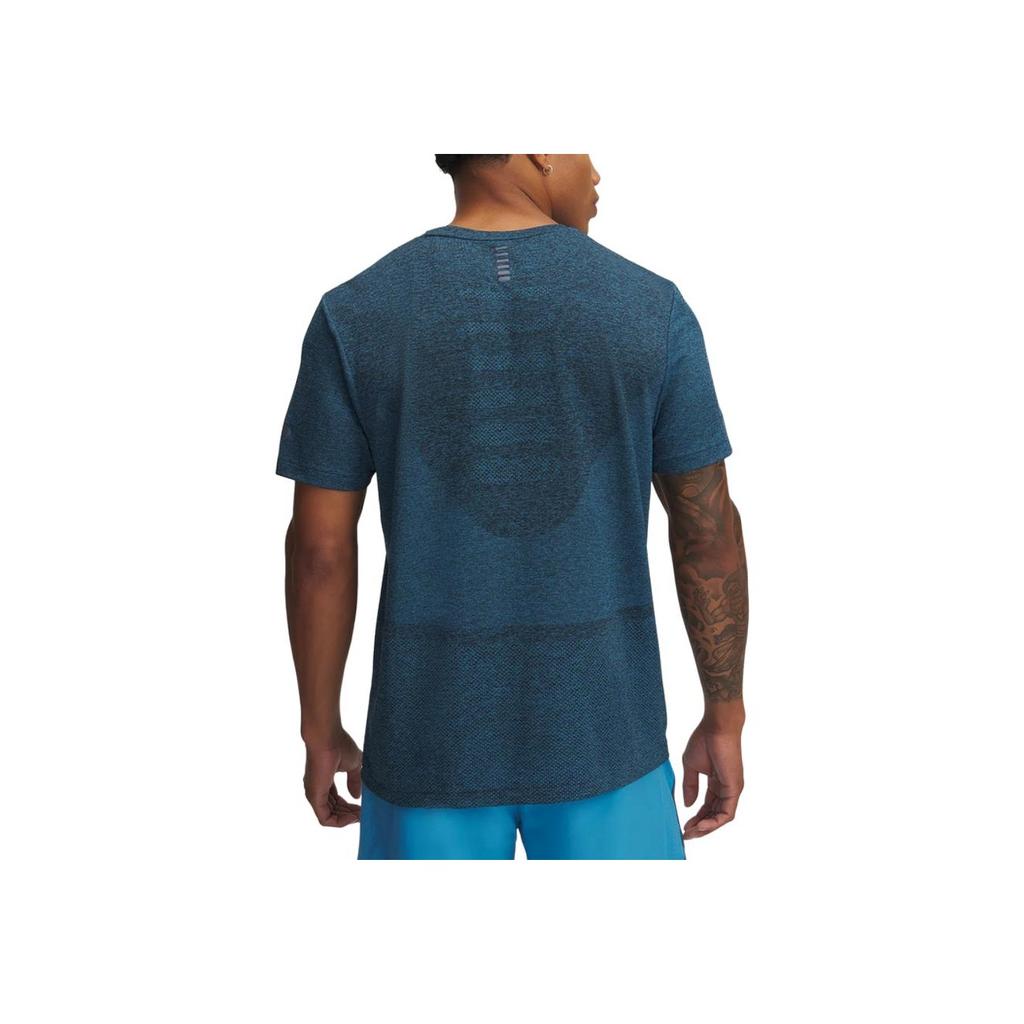 Under Armour Bezešvé logo Běžecké prodyšné tričko s krátkým rukávem Pánské topy Modré 1375692-452