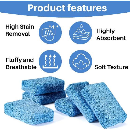 Sukh 6 Pack Microfiber Rectangle Sponge Detailing Pads - Microfiber Wax Foam Applicator Pads for Car Wax Applicator Pad 4.72x3.15 inch Blue
