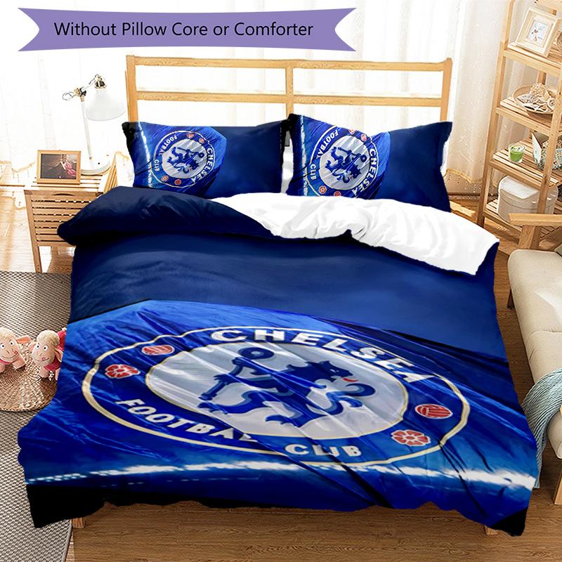 3pcs Chelsea FC logo pattern bedding set duvet cover set includes duvet cover &pillowcases,perfect all season bedroom decoration&gift