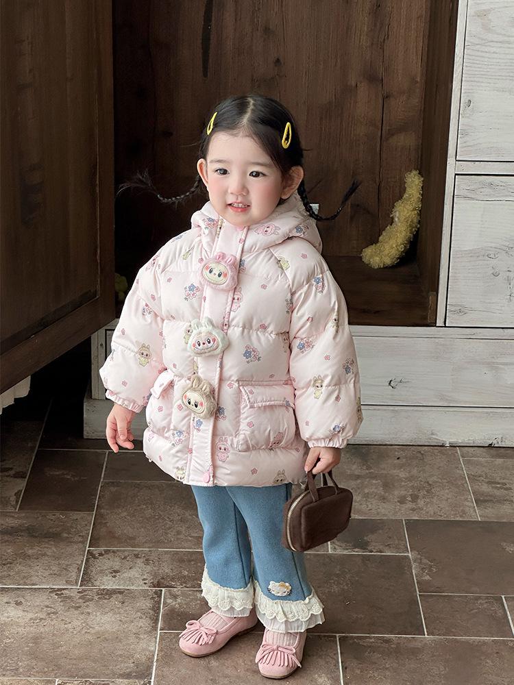 Kids' Hooded Down Jacket - Winter 2025, Girls' 90% White Duck Down, Baby Outerwear