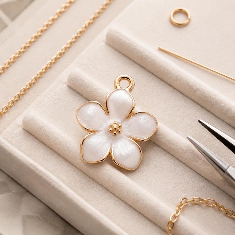 Glossy Flower Pendant Charm with Raised Center and Gold-Tone Outline for Keychain, Bag Charm, and Jewelry Making