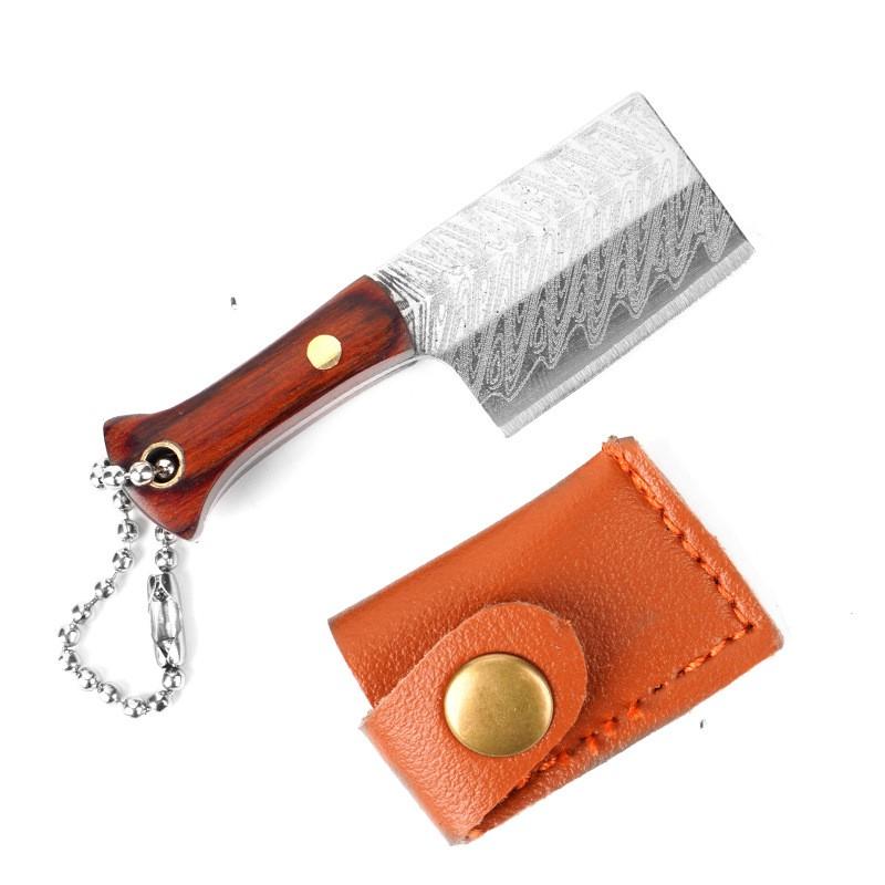 Wooden Handle Mini Knife with Leather Cover Multitool Hand Tools Express Cutter Keychain Pocket Knife Gift for Men Women