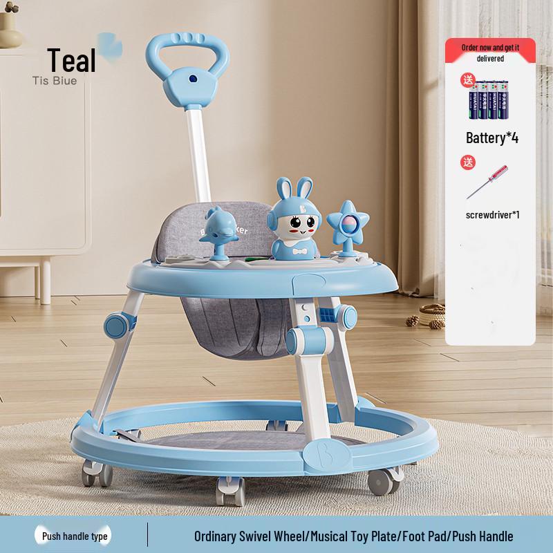 Multifunctional Baby Walker with Music, Lightweight & Foldable for 6-18 Months, Anti-Rollover Design