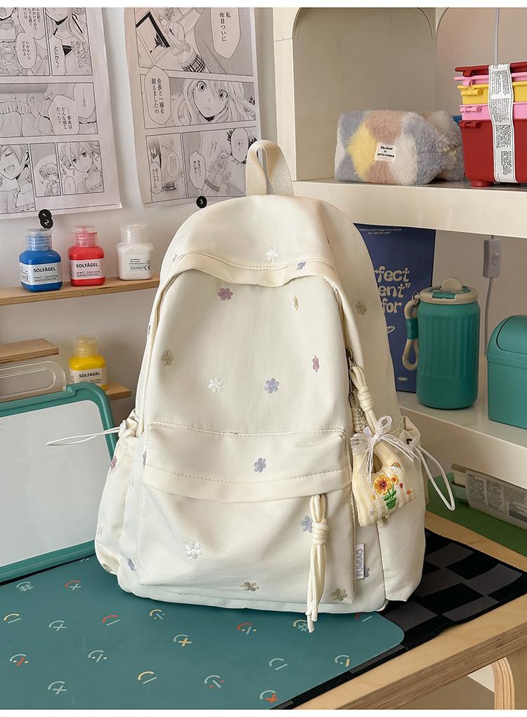 Schoolbag new solid color schoolbag female college student cute embroidery large capacity computer backpack lightweight junior high school schoolbag
