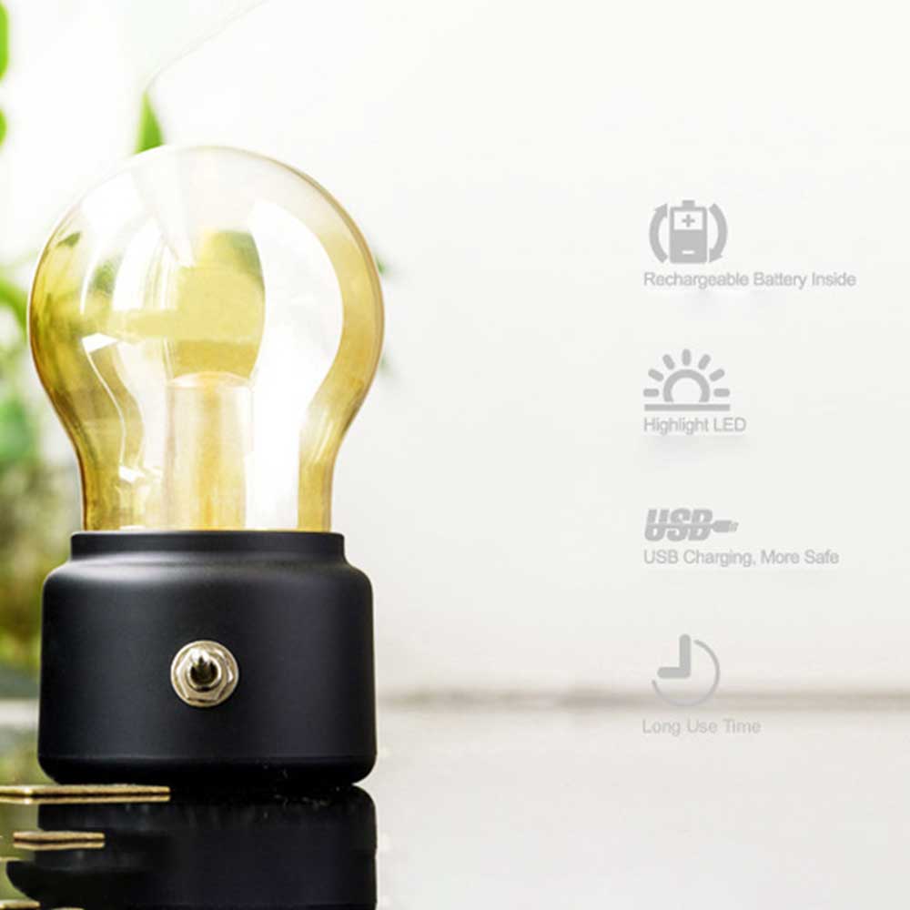 USB Rechargeable Bulb Lights Vintage Retro Gold Cordless Desk Lamp for New Year Holiday Home Study Room Decoration Night Lights