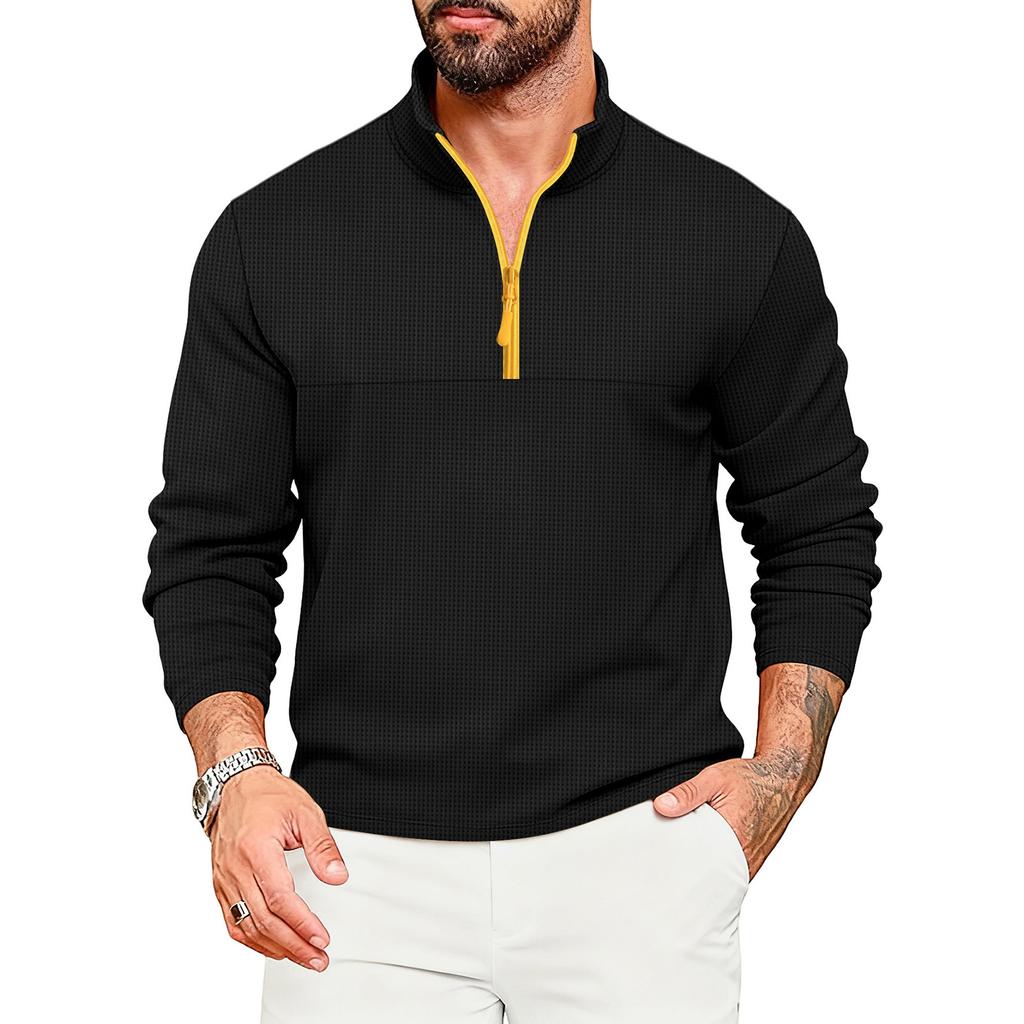 Men's Color Blocked 1/4 Zip Stand Collar Casual Sports Long Sleeved Top