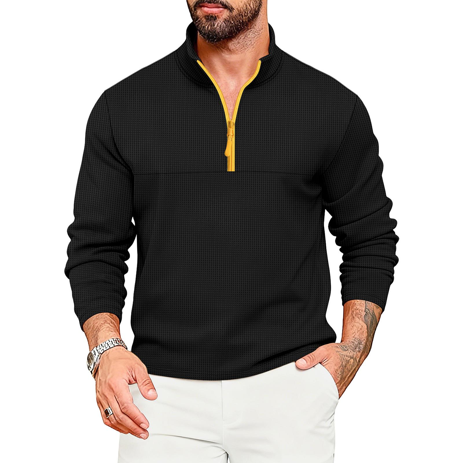 

Men s Color Blocked 1/4 Zip Stand Collar Casual Sports Long Sleeved Top M чорний