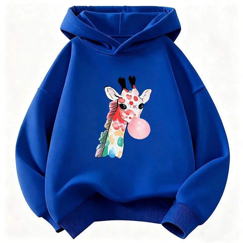 Giraffe Print Rubber-print Children's Hoodie, 90s Style, Suitable for Both Boys and Girls, Casual Hip-hop Clothing.