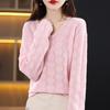 Women's 100% Hollow Wool V-Neck Sweater with Long Sleeves and Loose Collar - Autumn/Winter Style