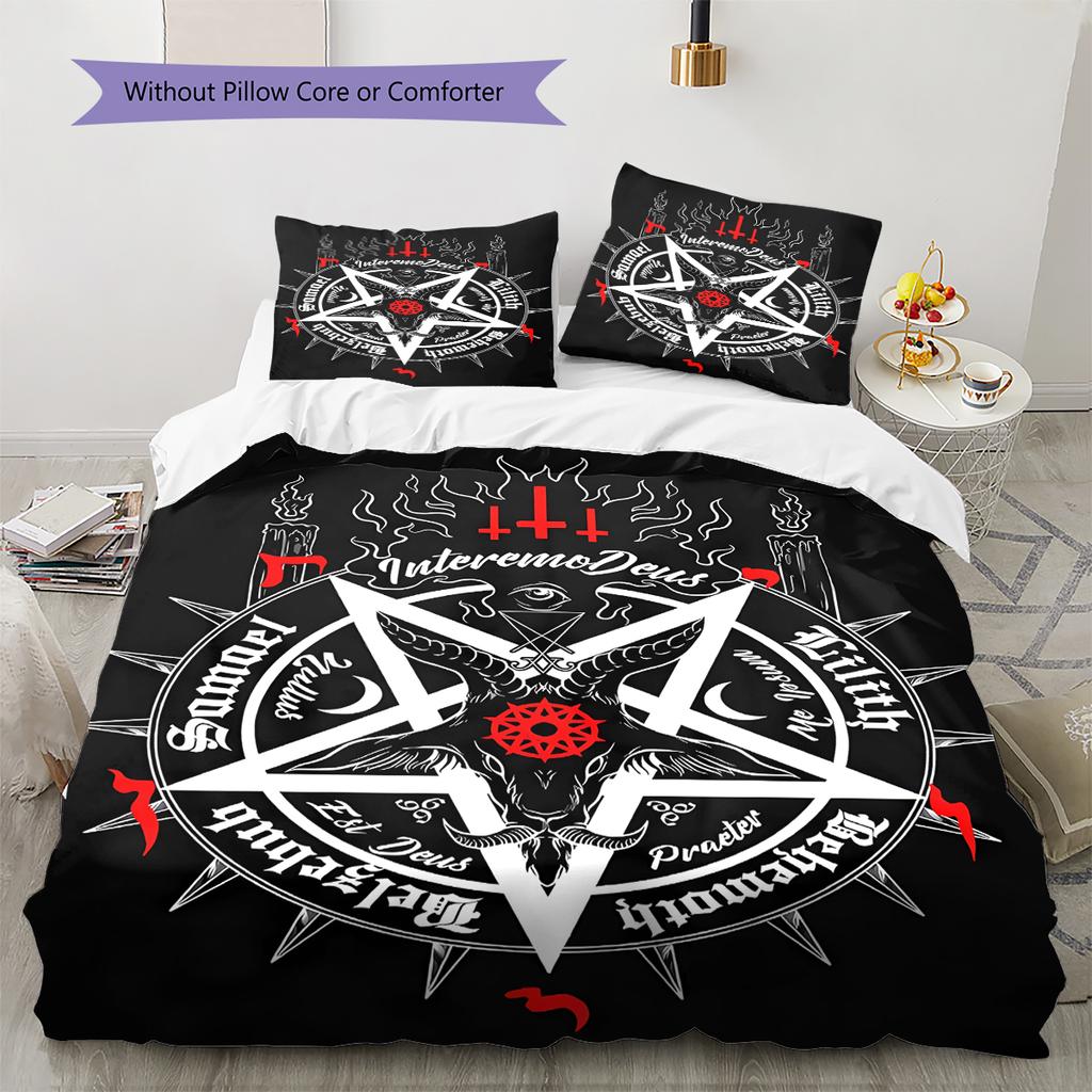 Satan Symbol Pattern Bedding,Quilt Set Quilt Cover Pillowcase Home Birthday Gift (1 * Duvet Cover + 2 * Pillowcase, Without Core)