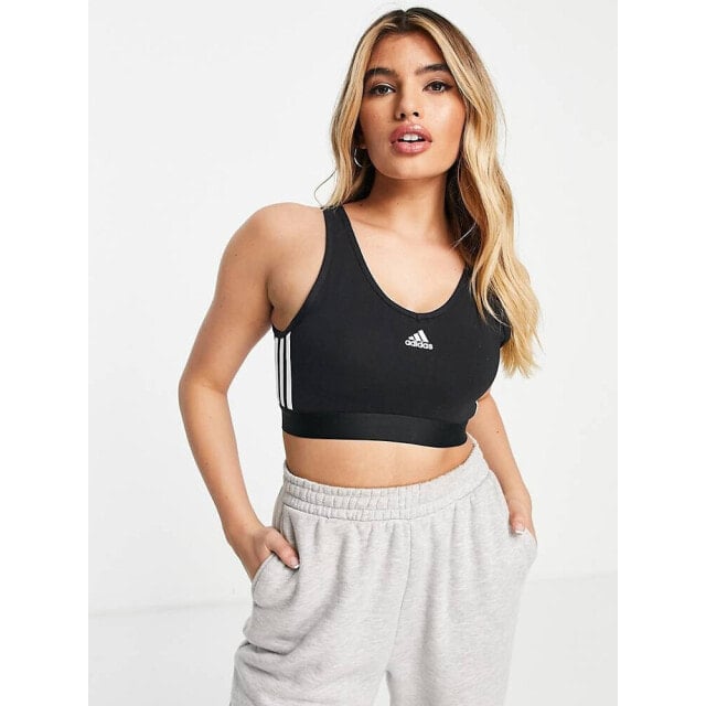 

Черный укороченный топ с 3 полосками adidas Sportswear Essential