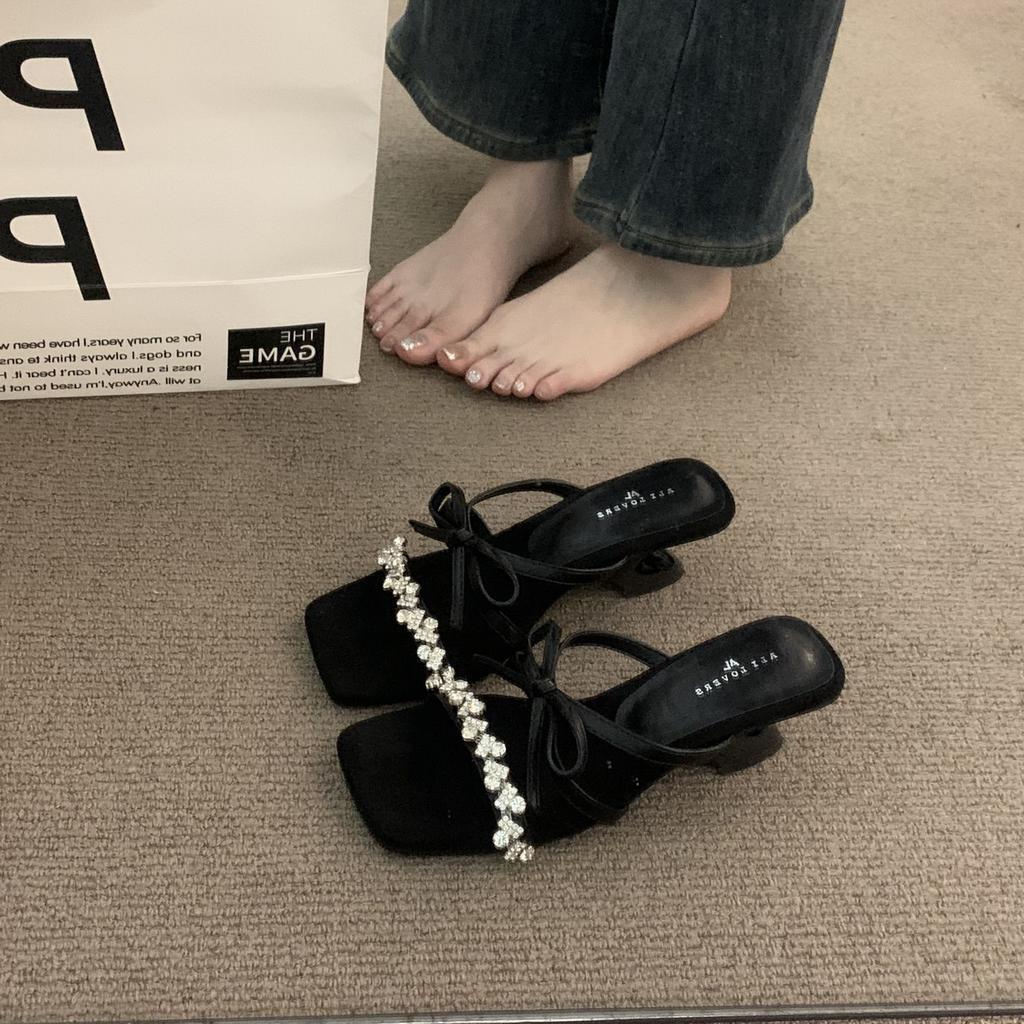 Niche Thick-heeled Temperament French High-end Outer Slippers Women's Shoes 2025 Summer High-heeled Evening Wind Sandals