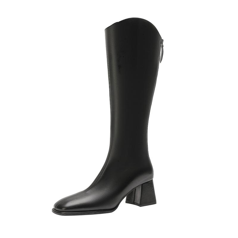 

F102 Jinhansha Square Head Boots Women s New Thick Heel Boots Western V-Port Elastic High Knight Boots 35 чёрный