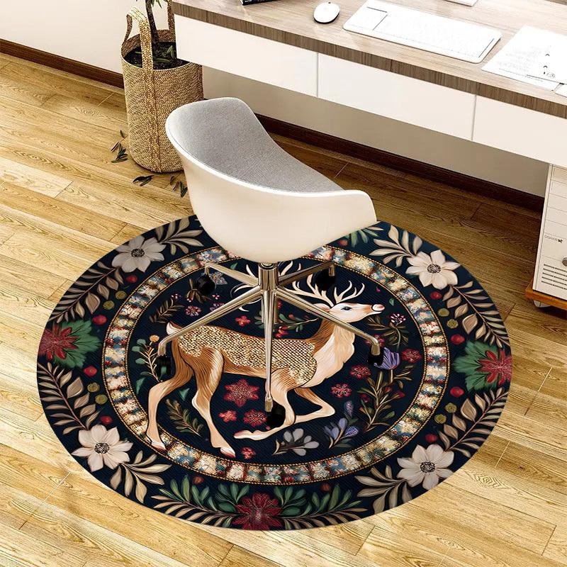 1pc Carpet Chair Mats Golden Deer Amidst Floral Splendor Perfect for Decorating Chairs, Polyester Carpet, for Living Room.YDT645