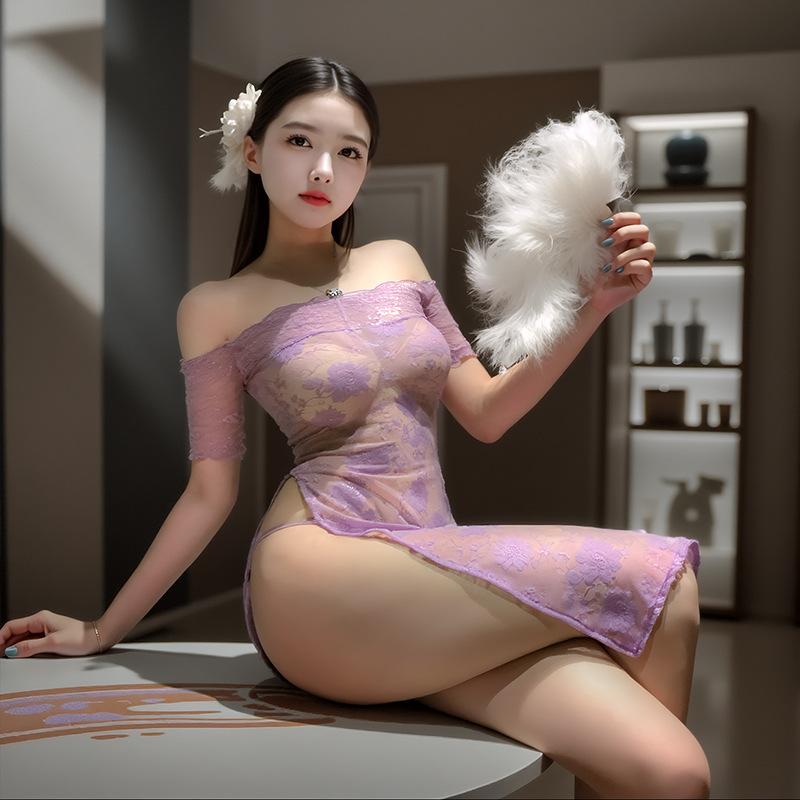 Sex-Dessous sexy reines Verlangen Spitze Uniform lila Stiefmutter Kleid Kleid reines Verlangen Schlafanzug-Set