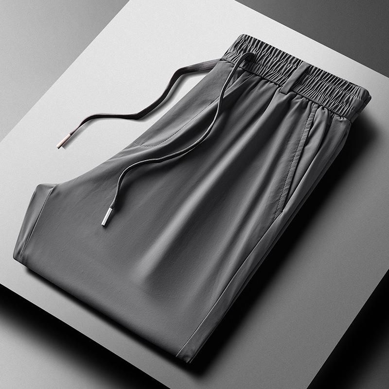 Pánské letní lehké elastické business kalhoty z ledového hedvábí pro všechny věkové kategorie