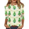 Women's O-Neck 3/4 Sleeve Christmas Print Top