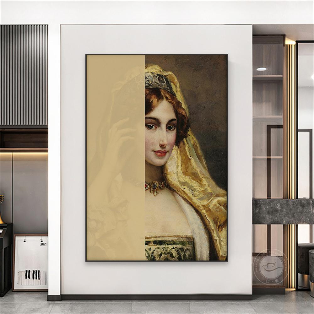 Altered Art Vintage Woman Portrait Oil Painting Canvas Prints Retro Eclectic Wall Art Poster Bedroom Wall Canvas Painting Decor