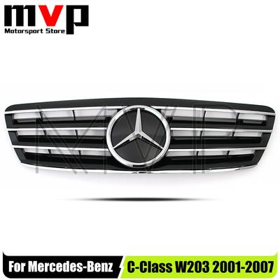 For Benz CL18DChrome Black Sport Style Front Racing Grille With 3D Star Emblem Logo For Mercedes Benz C-Class W203 2001-07 C200 C240 C320 C350