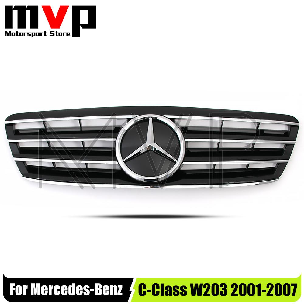 Chrom Schwarz Sport Style Front Rennsportgrill Mit 3D Stern Emblem Logo Für Mercedes Benz C-Klasse W203 2001-07 C200 C240 C320 C350 WE5