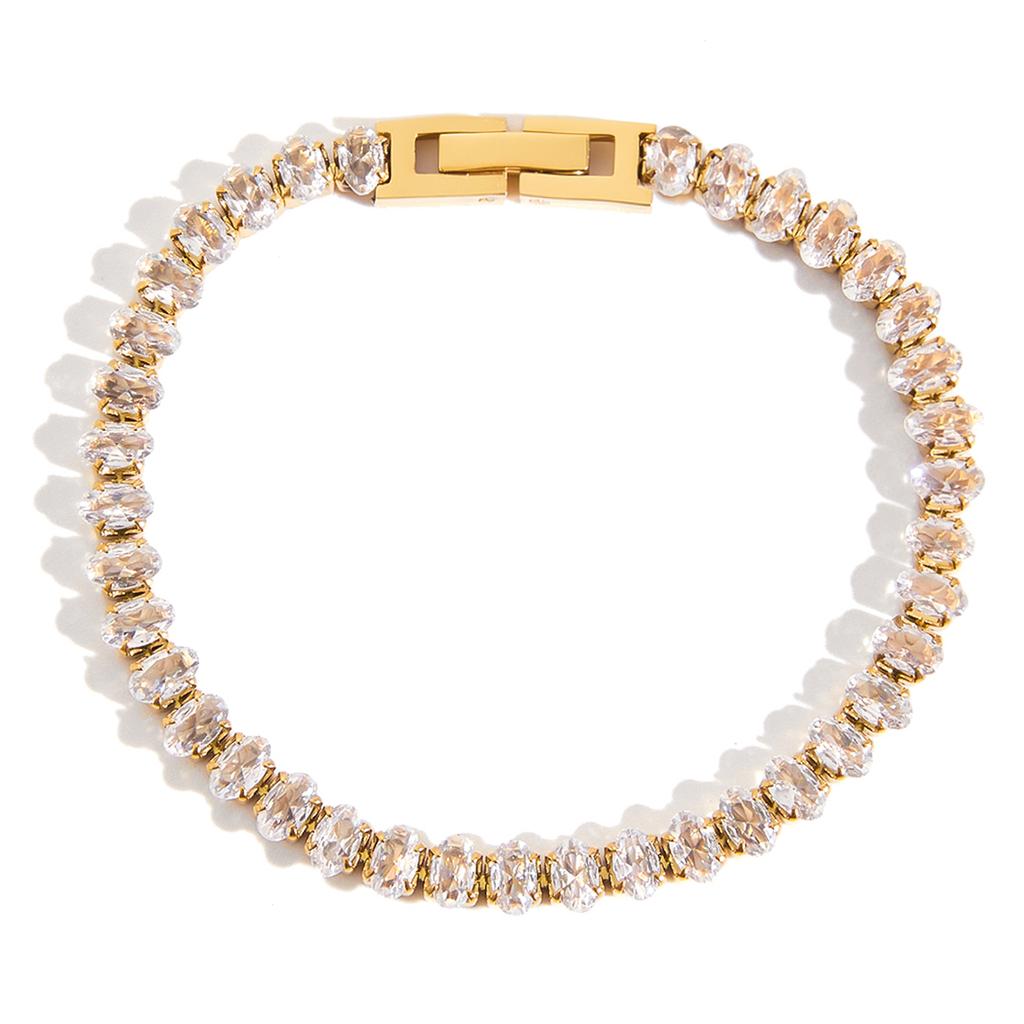 Youthway Full Zirconia Setting Strap Buckle Tennis Chain Bracelet Stainless Steel Classic Trendy Zirconia Bracelet