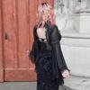 Dark Spring/Summer Lace Bell Sleeve Casual Black Cardigan Top