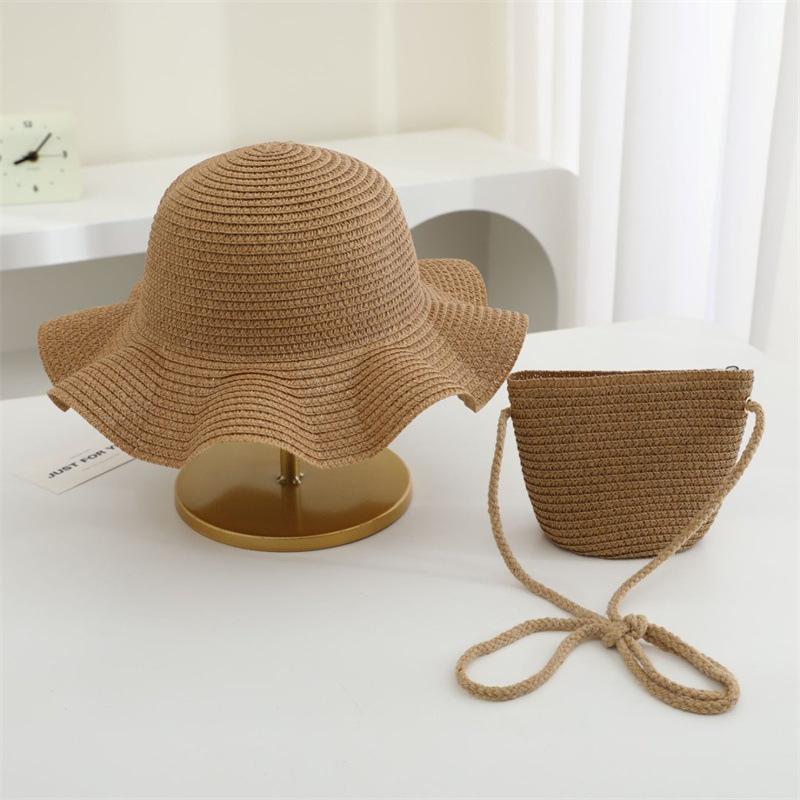 Summer Solid Color Straw Bag Shoulder Messenger Round Bag Children Versatile Outing Beach Bag Light Board DIY Round Weaving