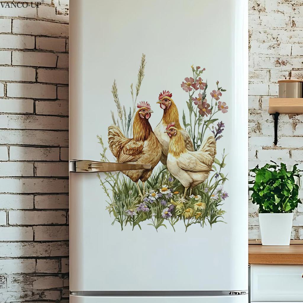 Floral Greenery Butterfly Rooster Wall Stickers, Self-Adhesive Decor for Bedroom Living Room Background Decoration