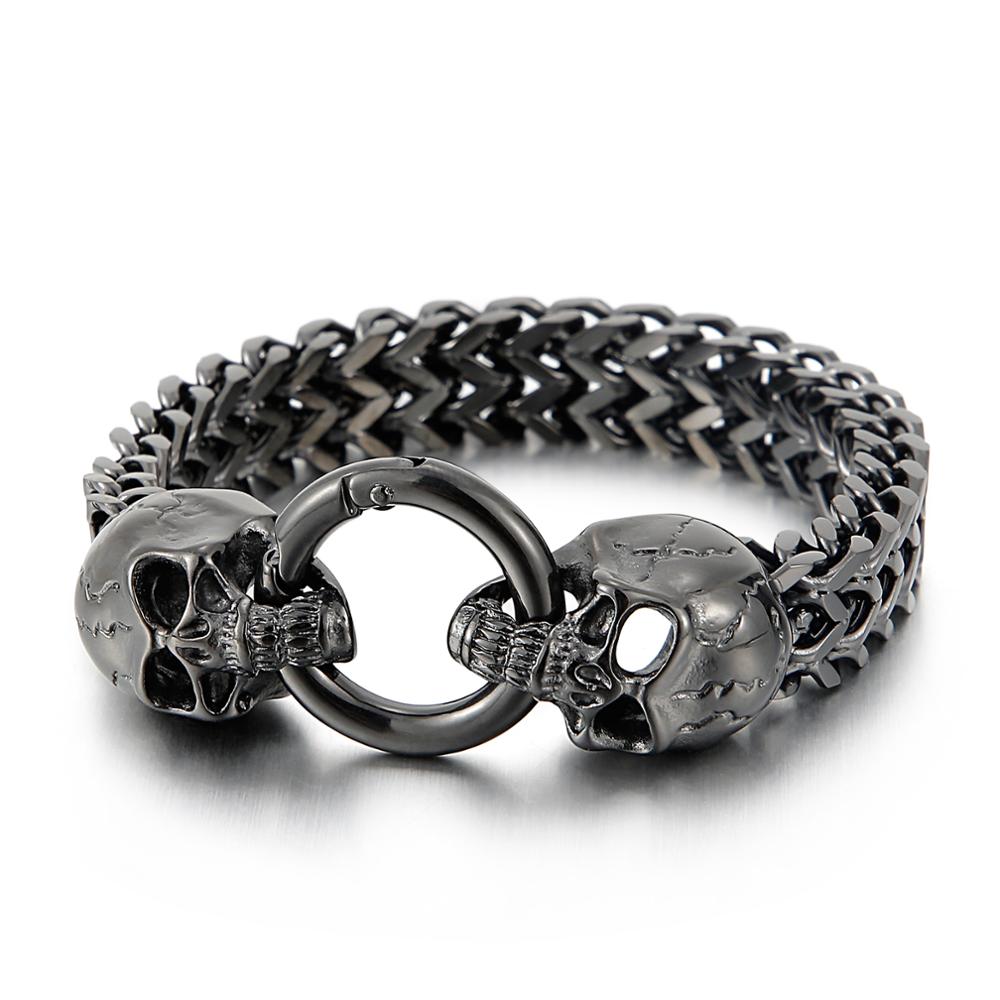Punk Stainless Steel Skull Charm Bracelet for Men Shiny Mesh Chain Bangle Man Jewelry Vintage Accessory Personalized Gift
