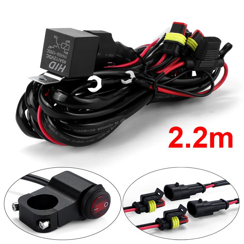 1.6M 2.2M Relay Harness Wiring Fog Lights Wire Switch Harness 12V 40A For Led Motorcycle Headlights Auxiliary Spot Light Cable