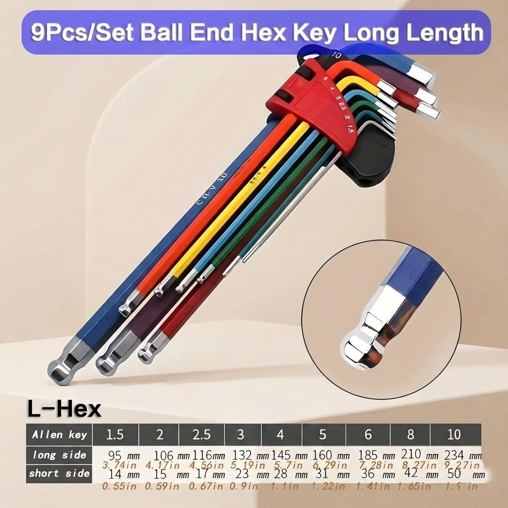 9PCS Hexagonal Wrench Set Colorful Hex Key Tool Kit for DIY Home Repair Assembly Mechanic Hardware Hand Tools