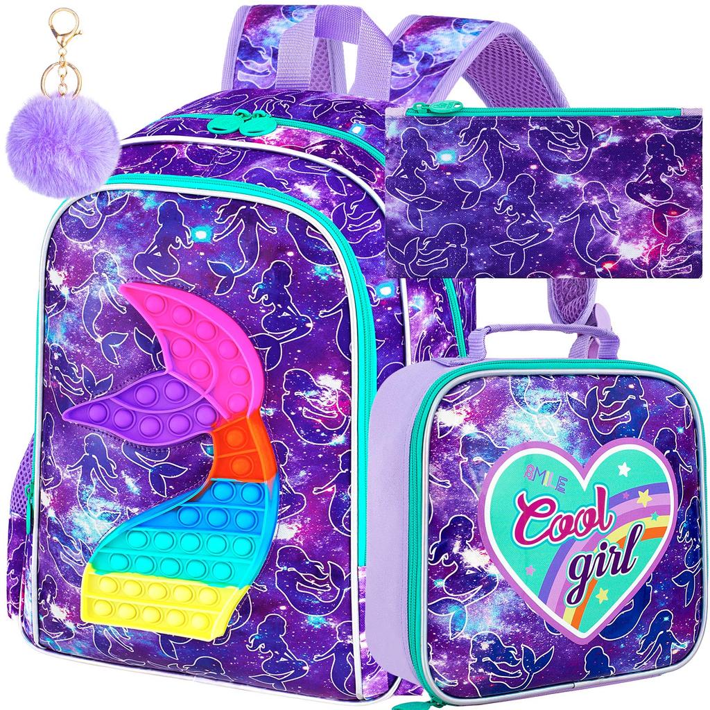 3PCS  Backpack for Girls, 16" Kids Backpacks with Lunch Box, Water Resistant Girl Bookbag for School Elementary