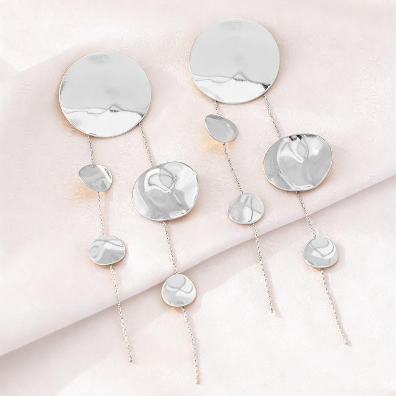 Креативные составные персонализированные геометрические серьги-диски женские модные темпераментные длинные серьги модные универсальные серебряный серый
