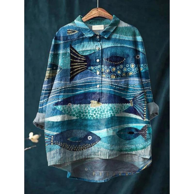 

Рубашки с принтом в виде животных и цветов Гавайские повседневные с длинным рукавом Женские блузки и рубашки S